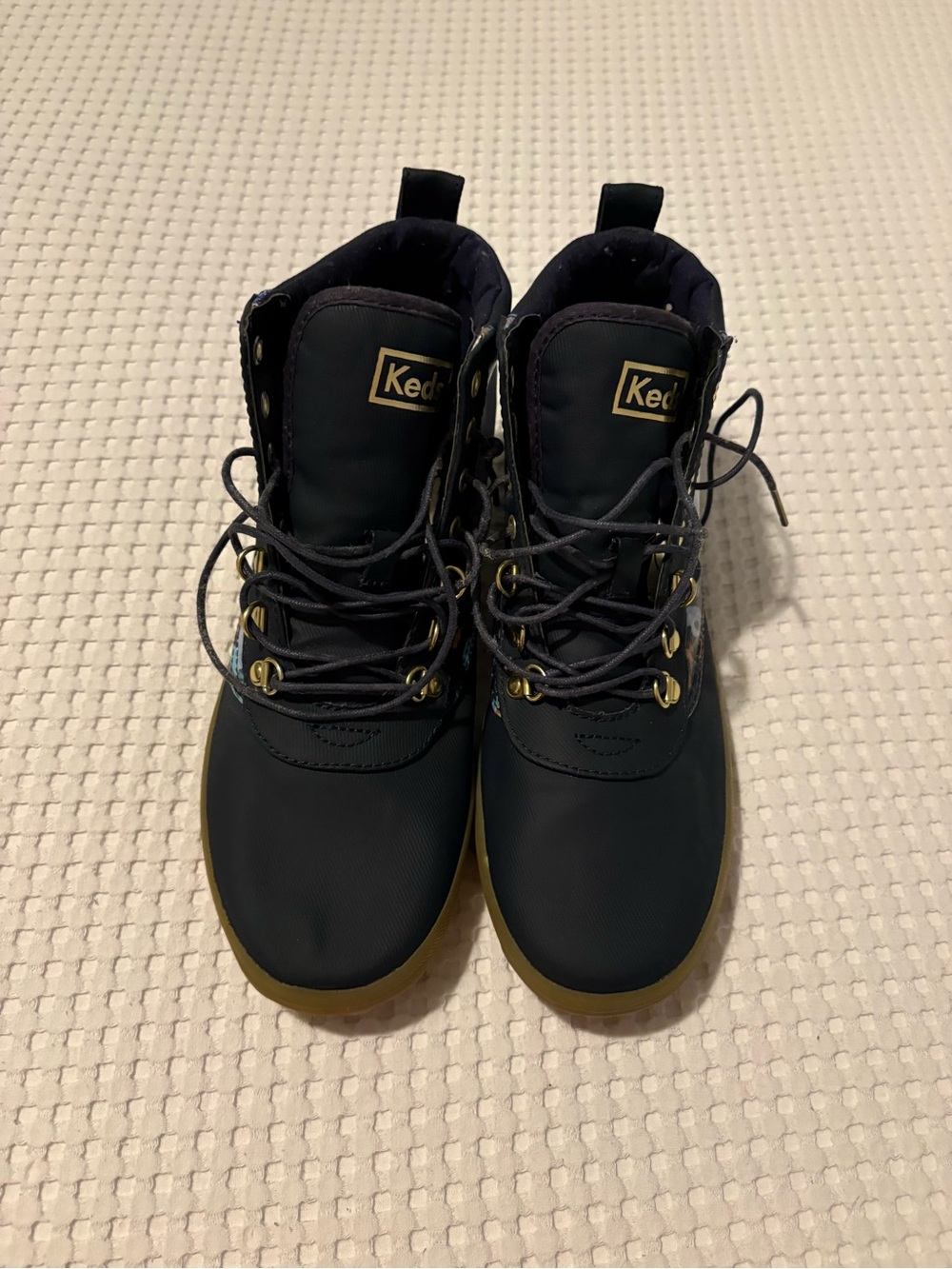 Keds x Rifle Paper Company Navy Ankle Boots with Gold Eyelets